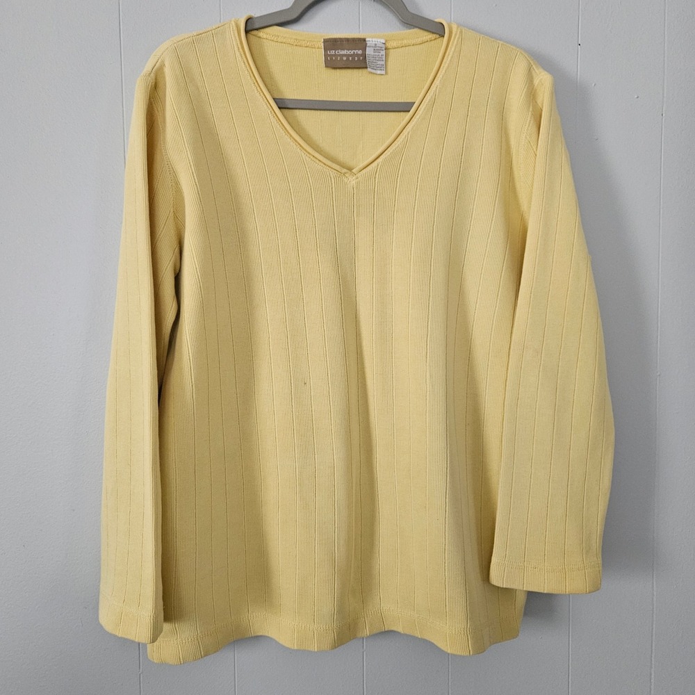 Liz Claiborne Sweater Women Butter Yellow Ribbed Cotton Oversized Pop of Color